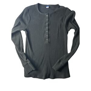 Old Navy Snap Waffle Knit Thermal Women's Henley Black Bella Swan Y2K Style L